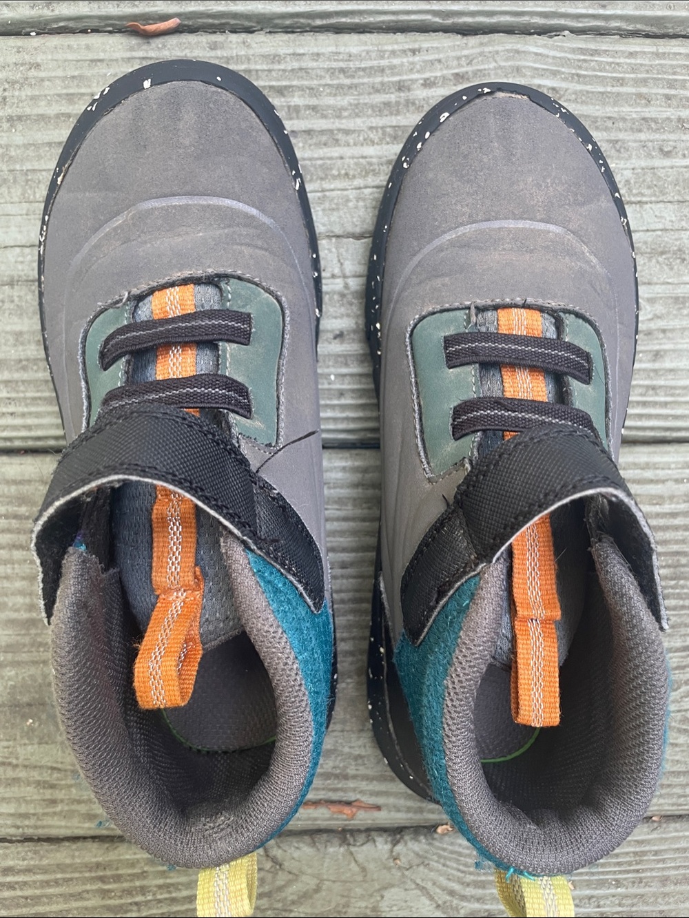 Bogs Gray and Teal Kids water resistant Sneakers with Orange Accents